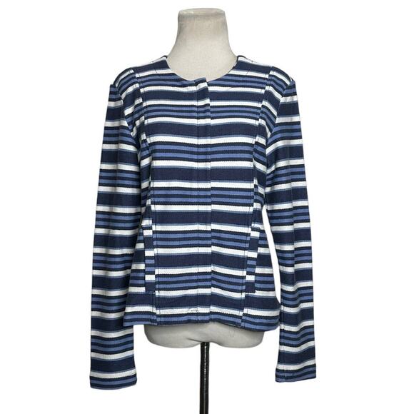 DB Blue and Ivory Striped Front Zip Front Pockets Cotton Jacket Size Small - Picture 1 of 11
